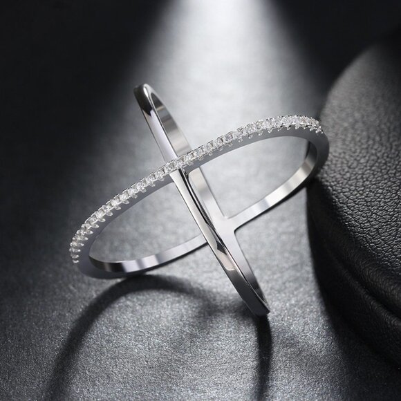 Two Lines Cross X Shape 925 Silver Ring for Women, VIP144 - Picture 2 of 6